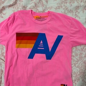 Aviator Nation Pink Tee with Blue Logo and Stripes
